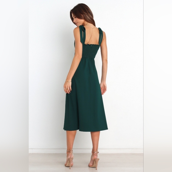 NWT Petal & Pup Emerald Laurel Tie Strap A-line High Slit Midi Dress 4US - Picture 5 of 5